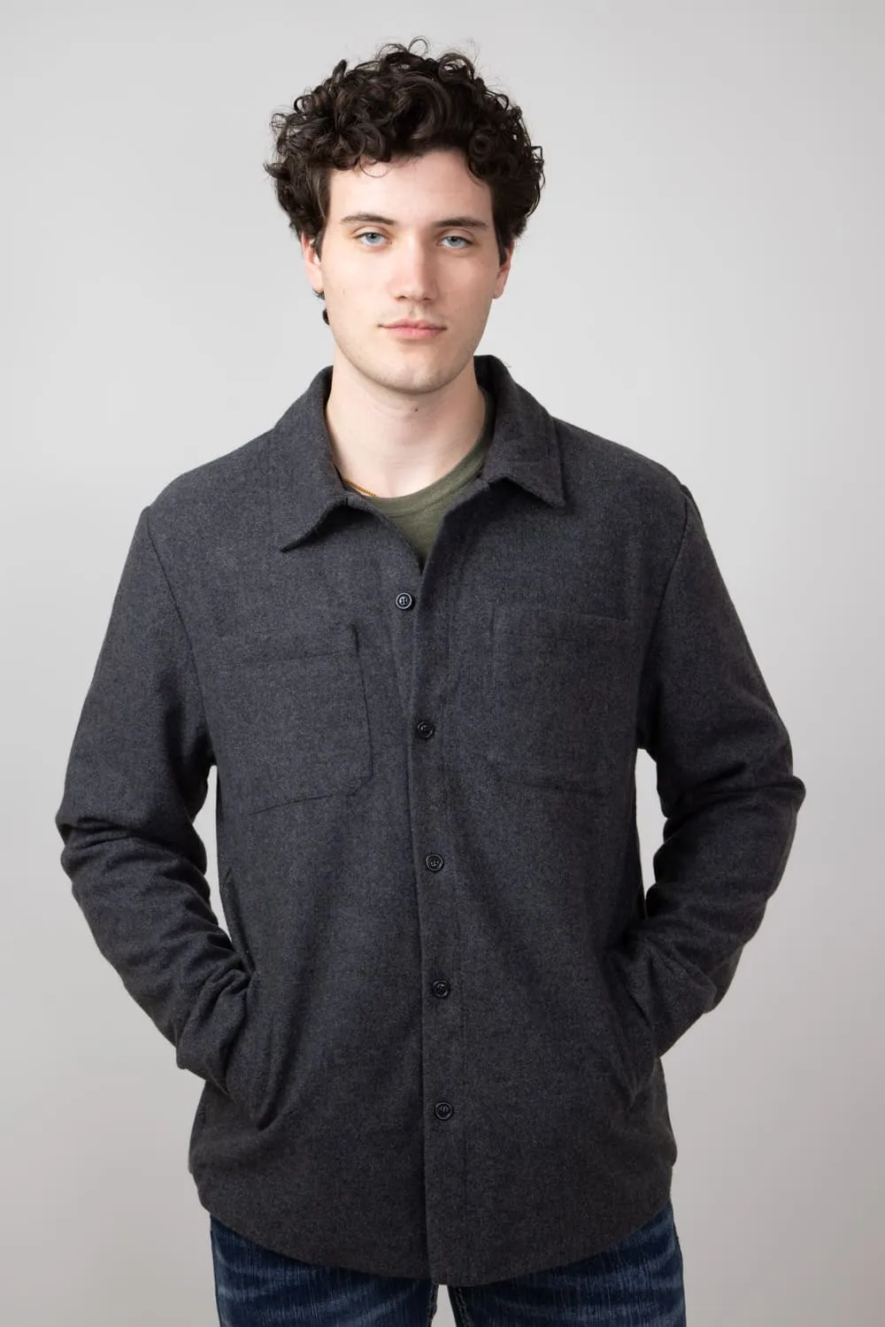 1897 Original Solid Wool Shirt Jacket for Men in Dark Grey | 5PJ7205M-DK GREY