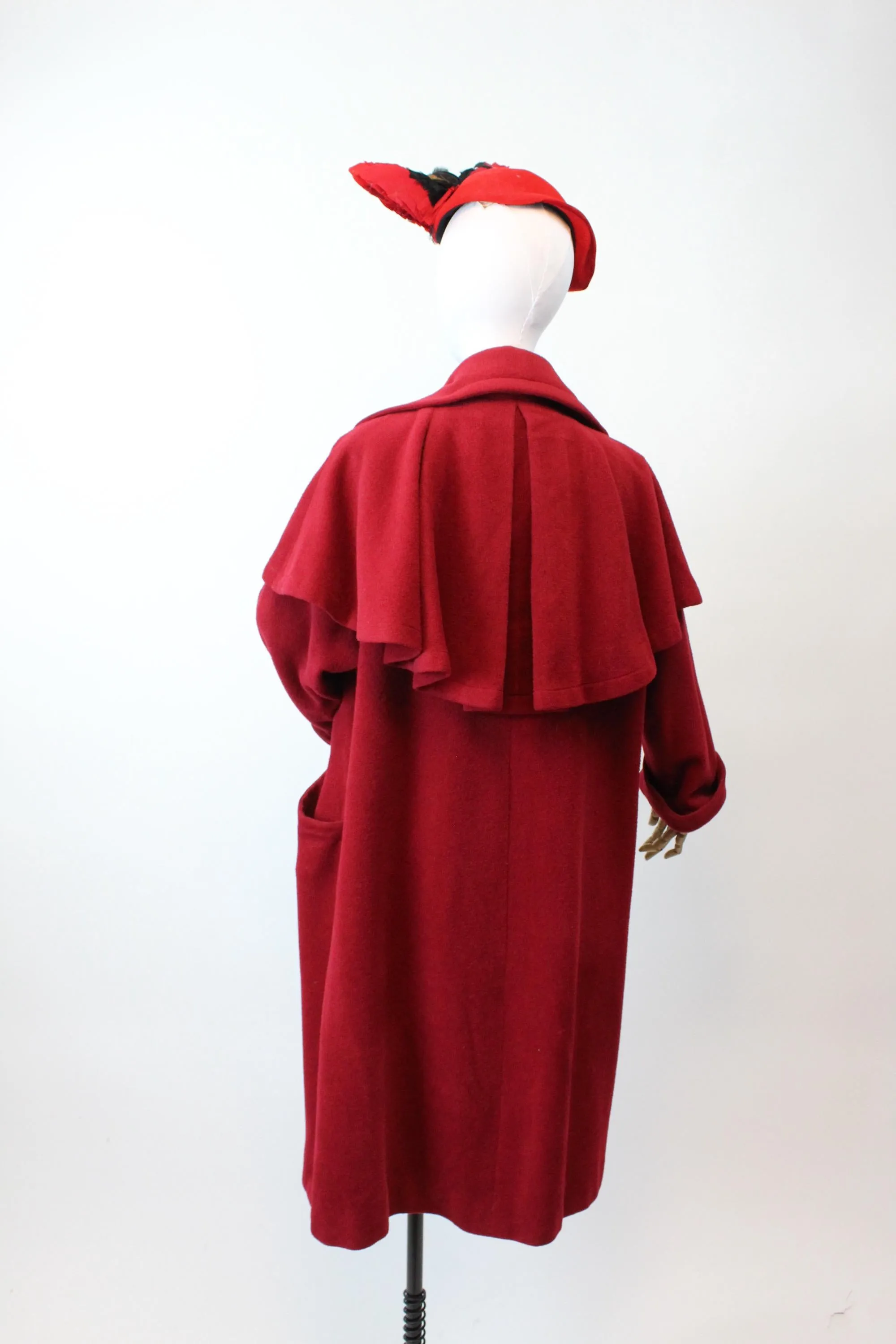 1950s I MAGNIN red wool CAPE coat all sizes  | new fall winter