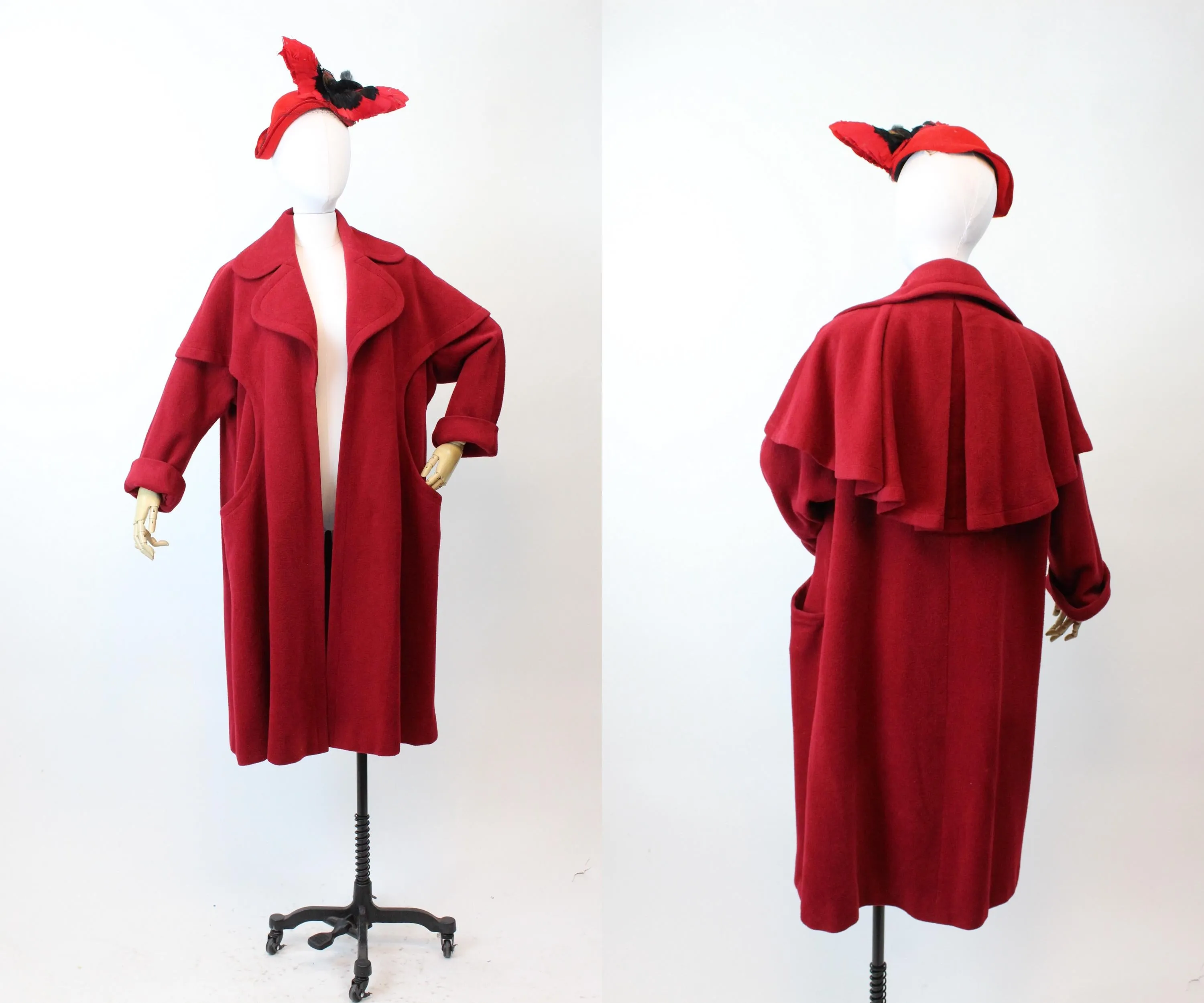 1950s I MAGNIN red wool CAPE coat all sizes  | new fall winter