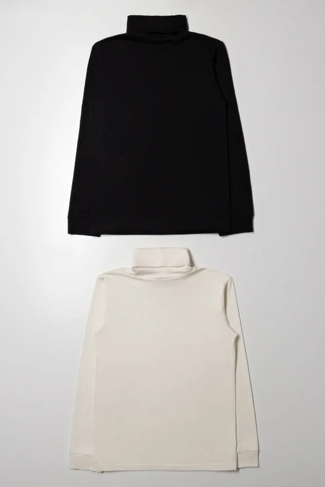 2 Pack Long Sleeve Polonecks Black And Cream