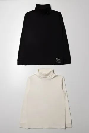 2 Pack Long Sleeve Polonecks Black And Cream