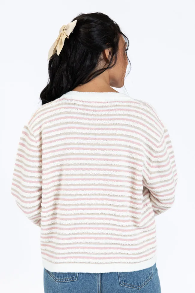 Abundant Mindset Ivory Multi Fuzzy Striped Cardigan FINAL SALE