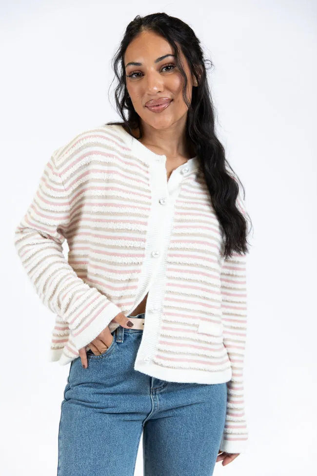 Abundant Mindset Ivory Multi Fuzzy Striped Cardigan FINAL SALE