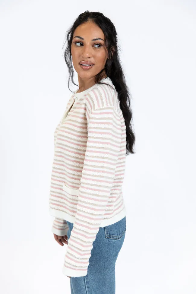 Abundant Mindset Ivory Multi Fuzzy Striped Cardigan FINAL SALE