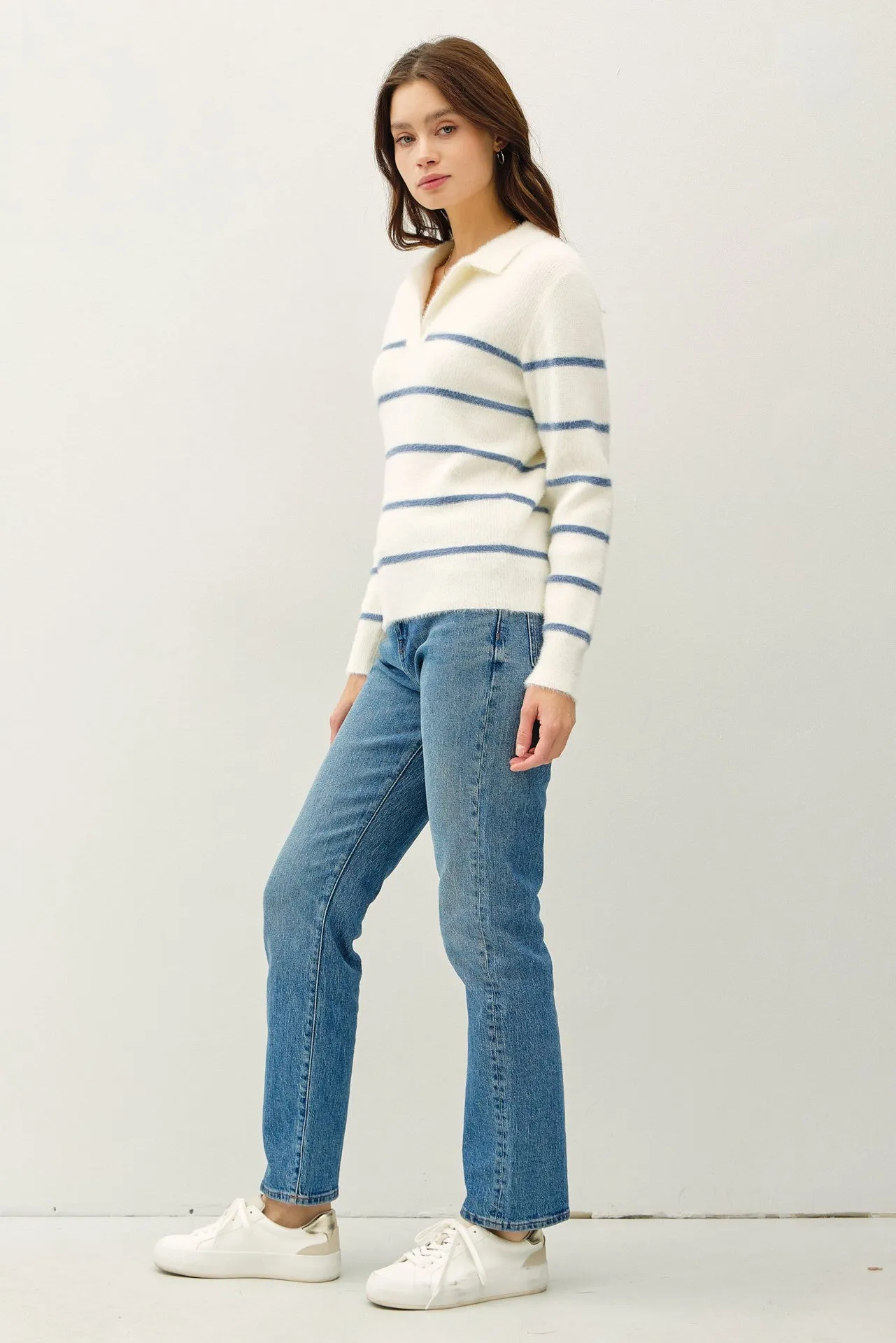 ALO STRIPED COLLARED SWEATER
