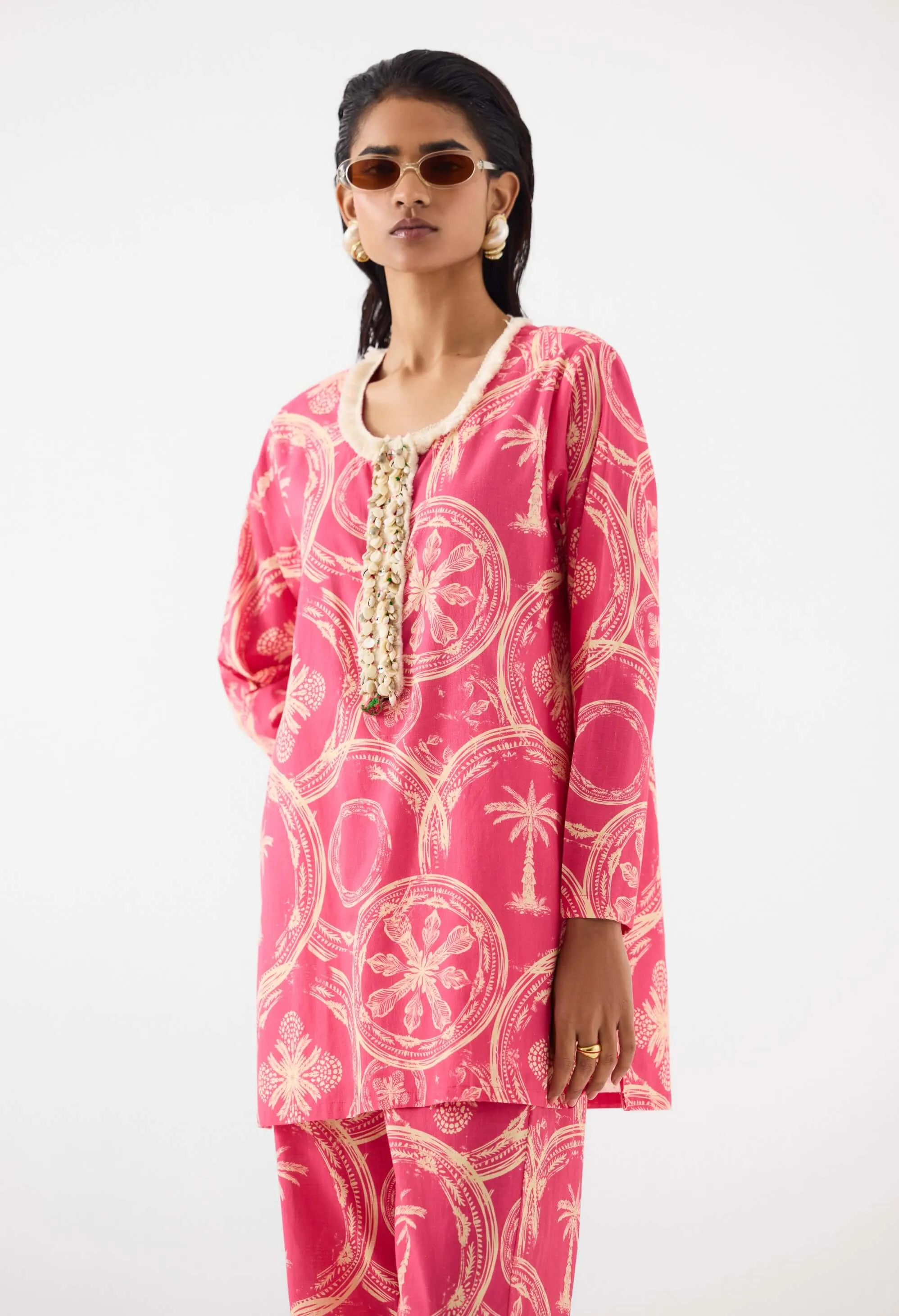 Areca palm short kurta and pants