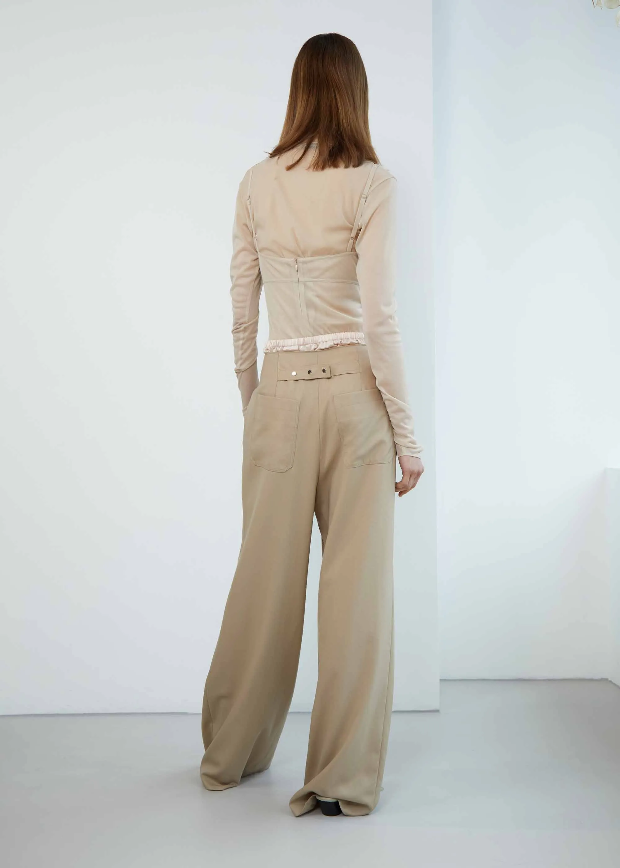 Beige 4-Pocket Wide Trousers