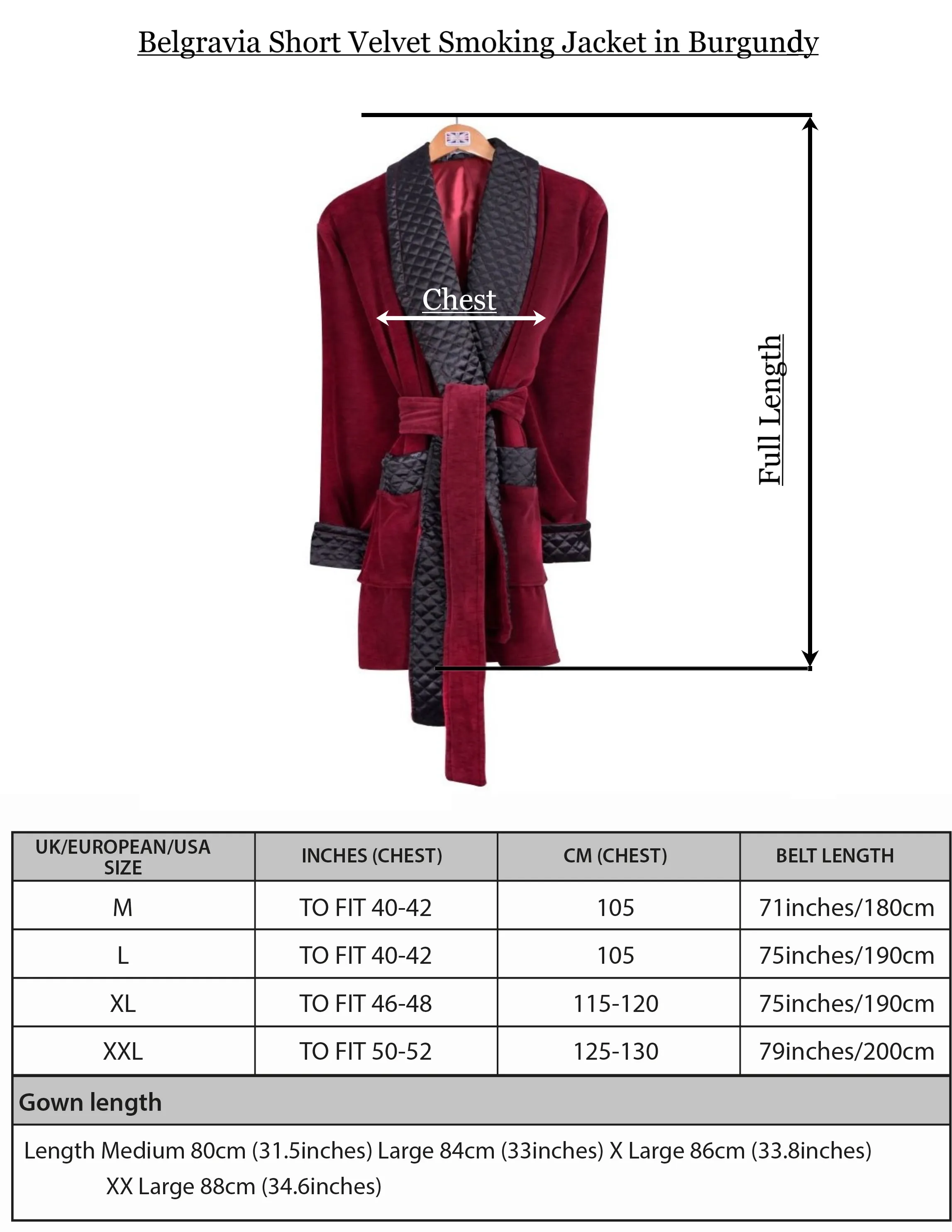 Belgravia Luxury Cotton Short Velvet Smoking Jacket in Burgundy