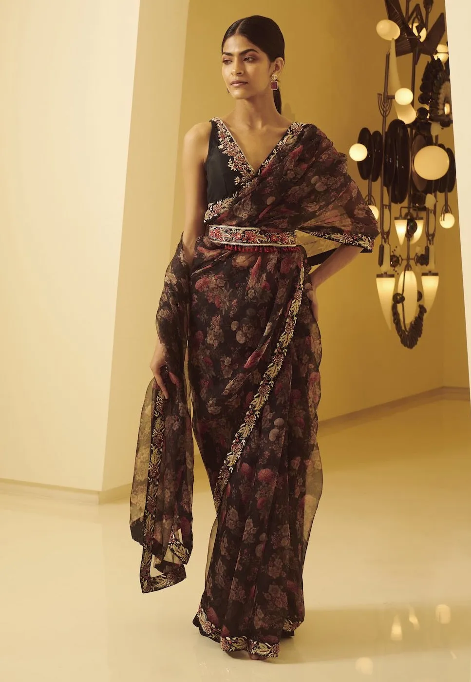 Black Embroidered Saree Set