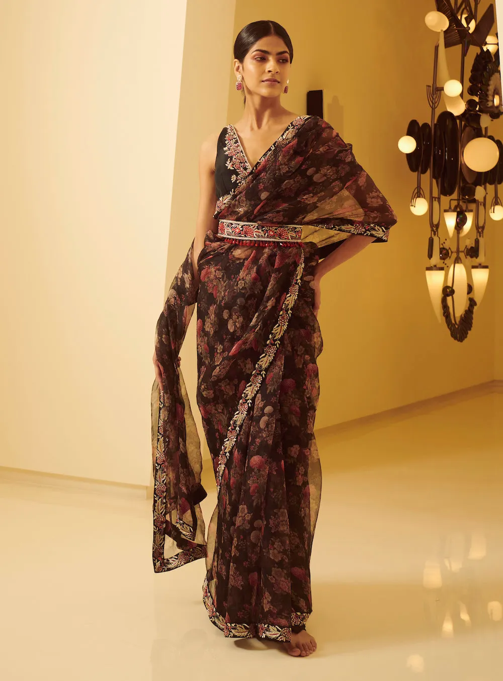 Black Embroidered Saree Set