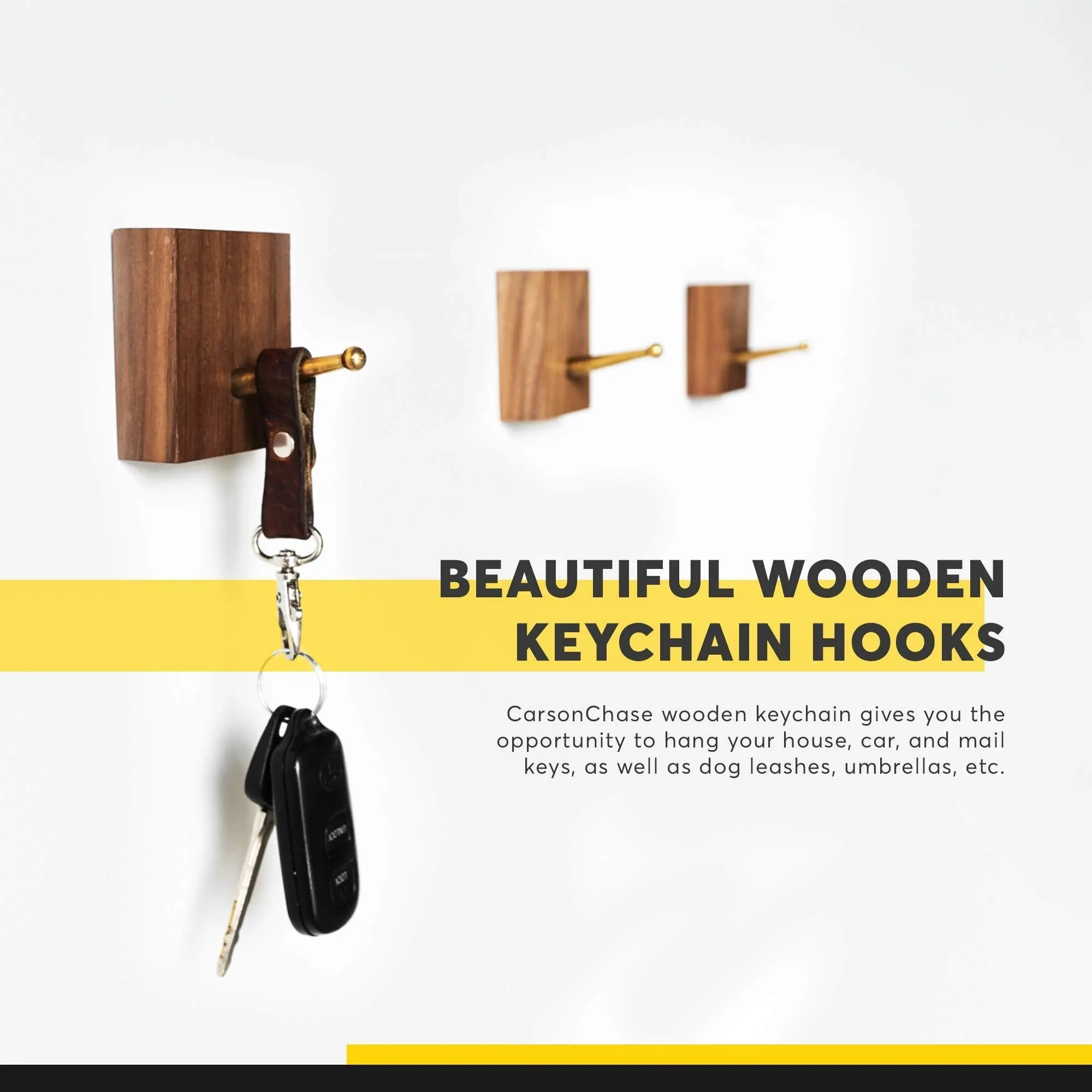 Black Walnut Wooden Wall Mounted Coat Hooks - 6 Pack, Bonus of 3 Key Hooks, Towel or Hat Rack, Keychain Hooks, Hooks for Hanging Hats, Caps, Headphones, Jackets, Purses, a Kitchen & Wall Organizer