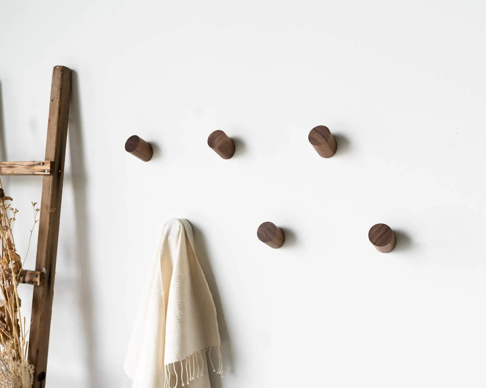 Black Walnut Wooden Wall Mounted Coat Hooks - 6 Pack, Bonus of 3 Key Hooks, Towel or Hat Rack, Keychain Hooks, Hooks for Hanging Hats, Caps, Headphones, Jackets, Purses, a Kitchen & Wall Organizer