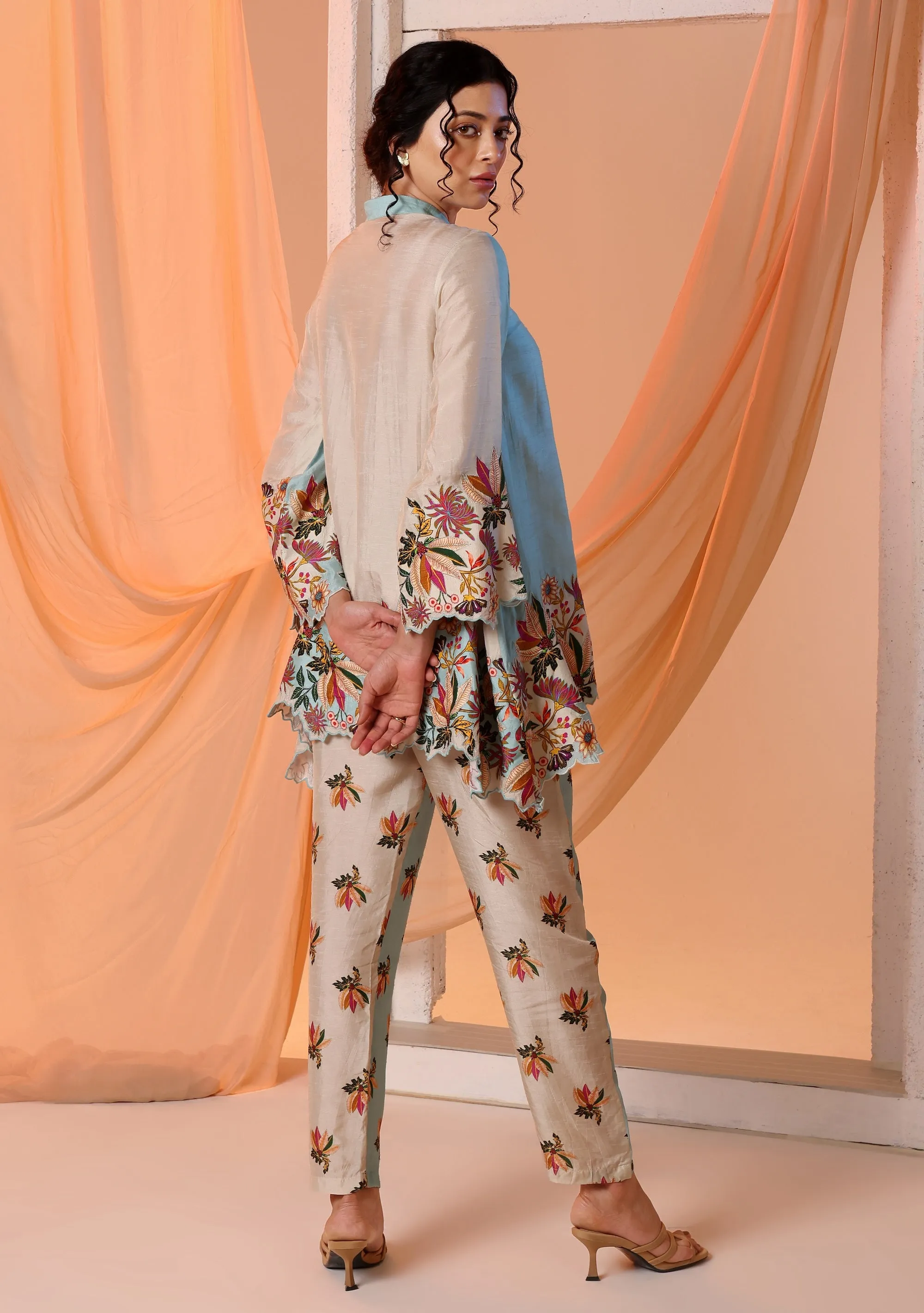 Blue aarani embroidered tunic and pants