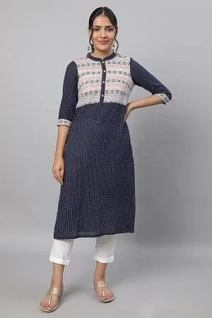Blue Printed Cotton kurta & Trousers Set