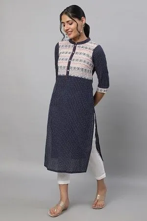 Blue Printed Cotton kurta & Trousers Set