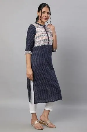 Blue Printed Cotton kurta & Trousers Set