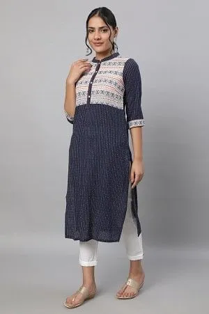 Blue Printed Cotton kurta & Trousers Set