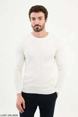 Brabion Dante Slim Fit White Knitted Sweater