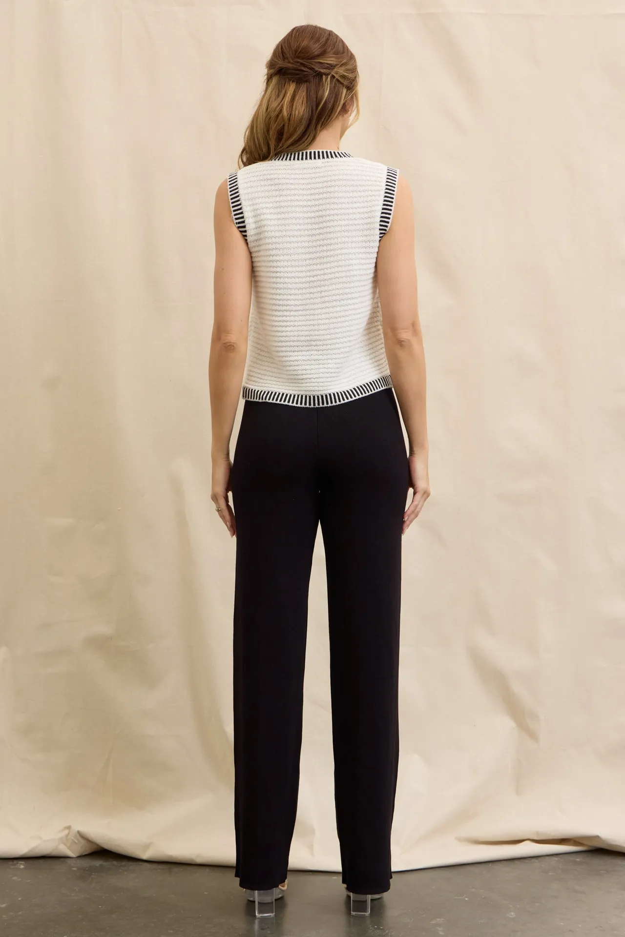Buttoned Down Knit Chic Vest & Pants Set