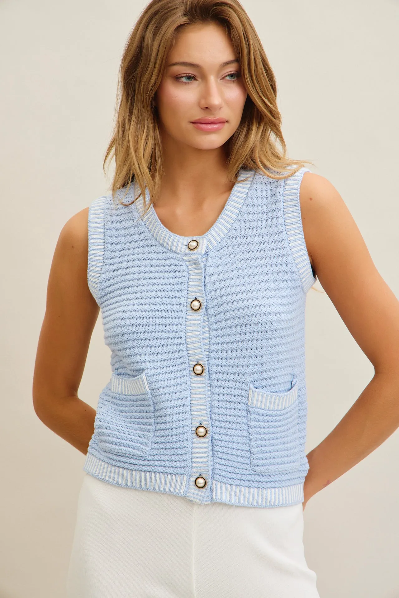 Buttoned Down Knit Chic Vest & Pants Set