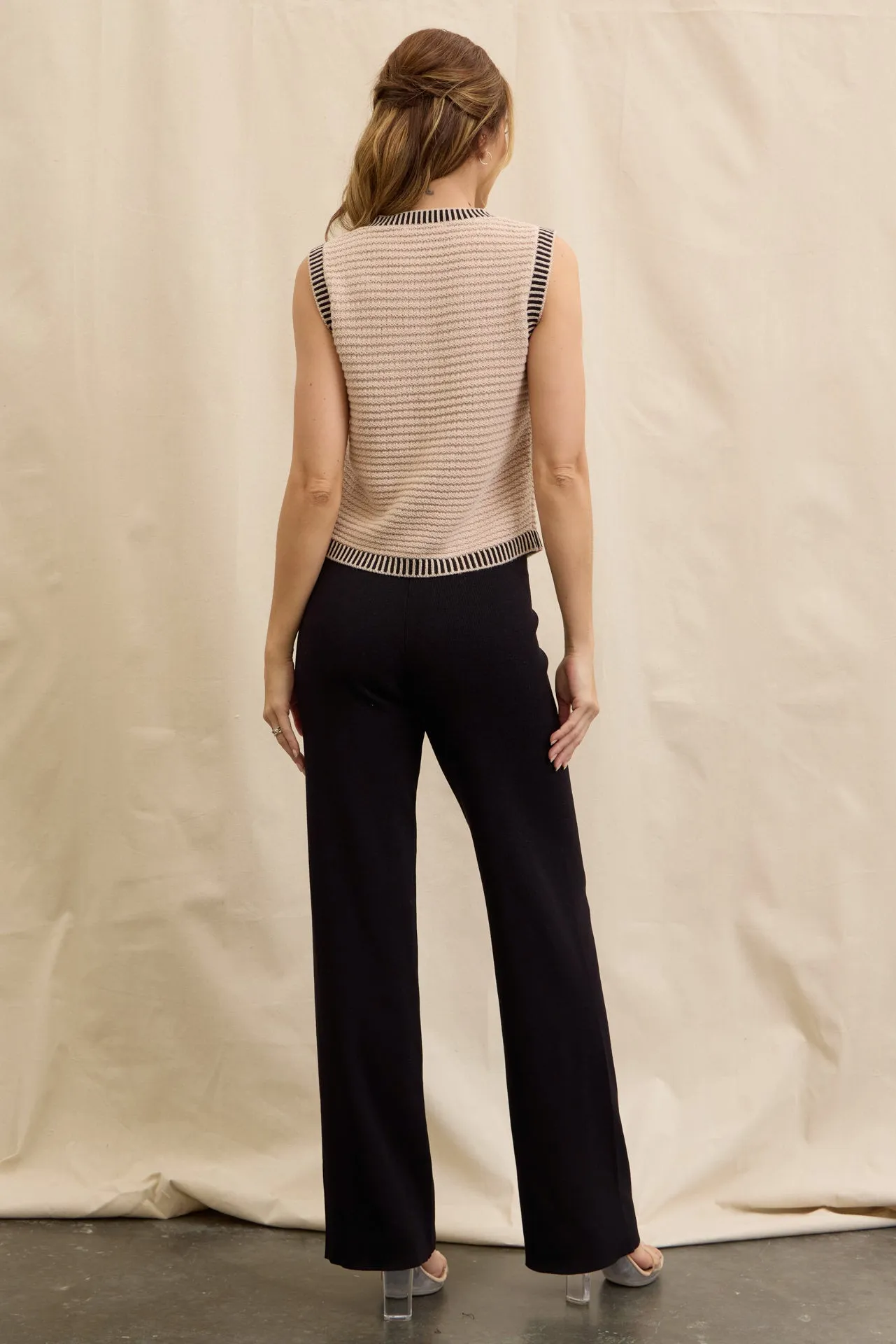Buttoned Down Knit Chic Vest & Pants Set