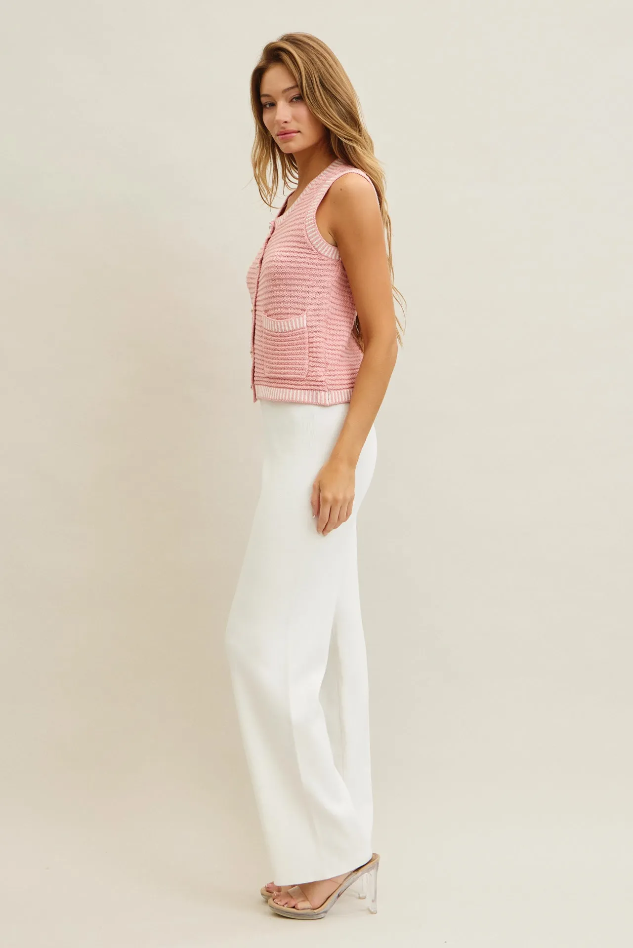 Buttoned Down Knit Chic Vest & Pants Set