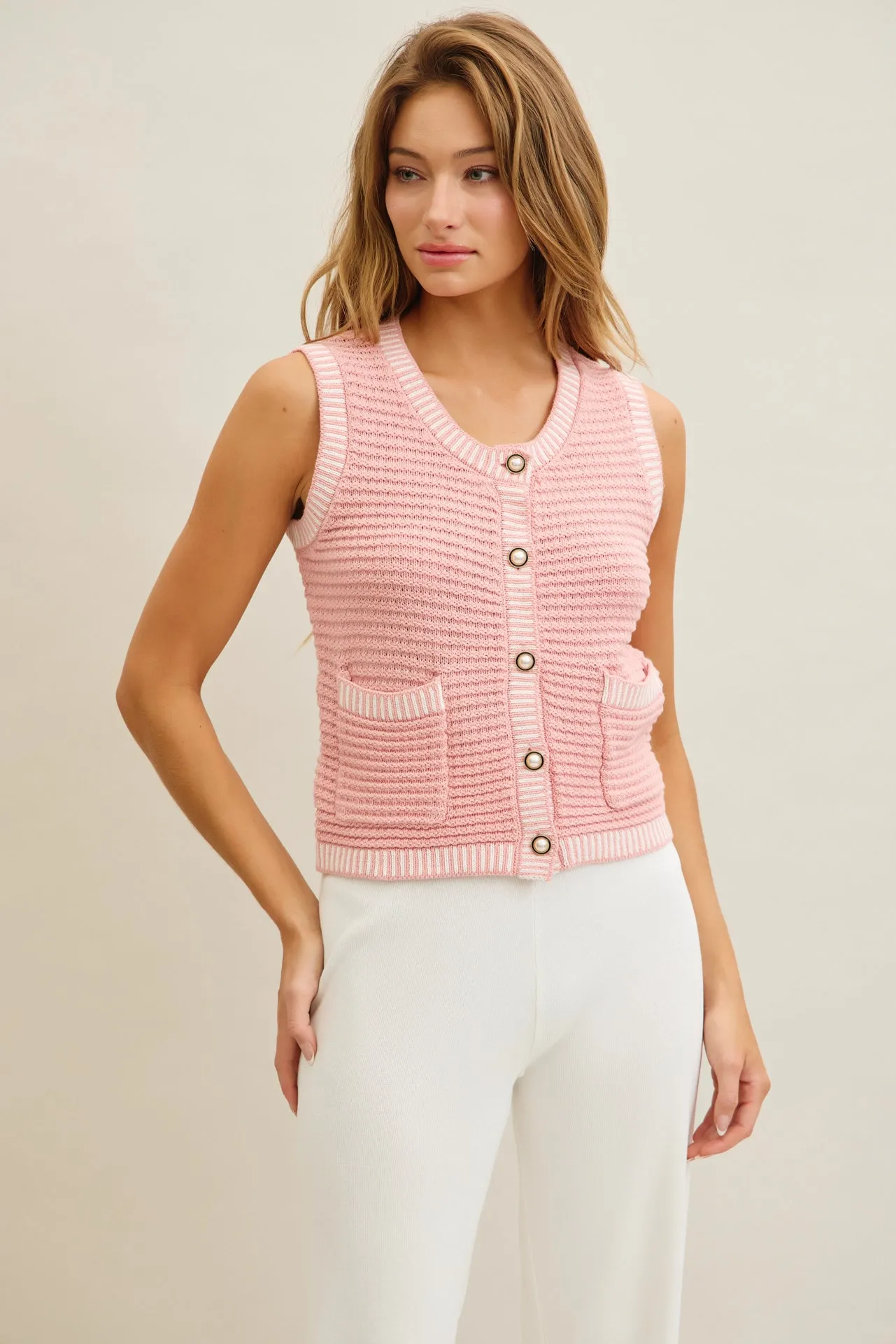 Buttoned Down Knit Chic Vest & Pants Set