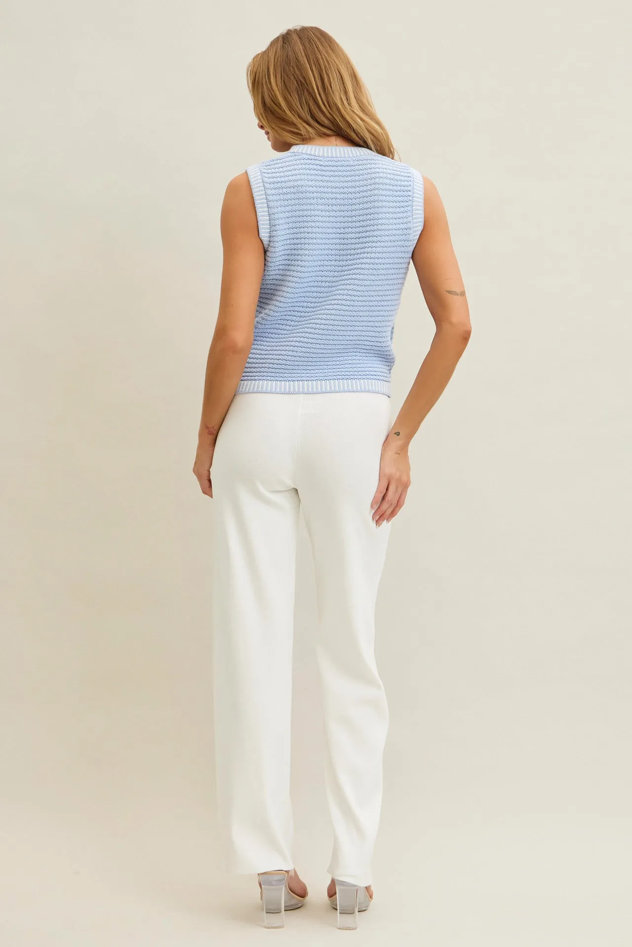 Buttoned Down Knit Chic Vest & Pants Set