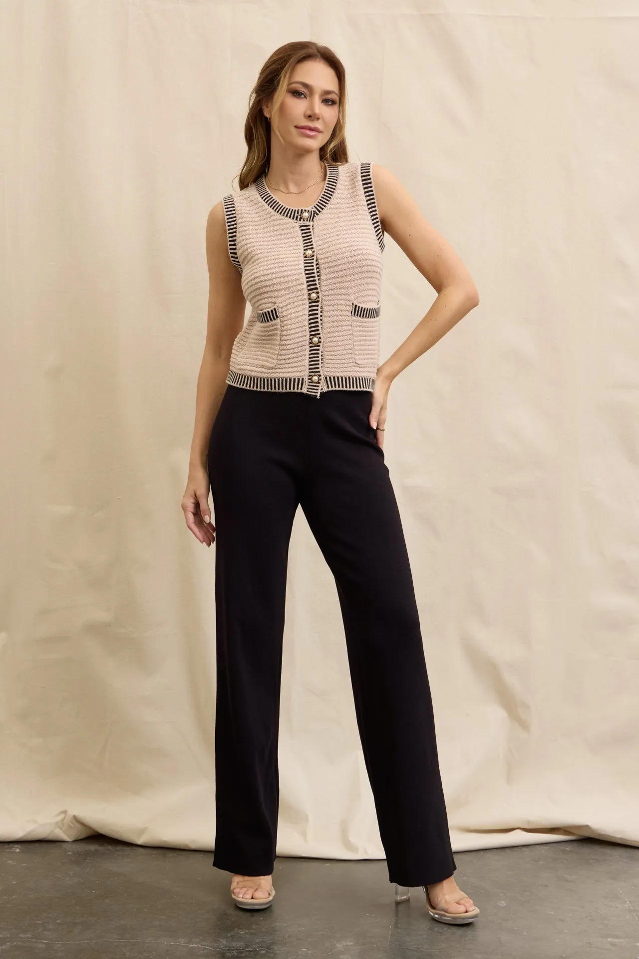 Buttoned Down Knit Chic Vest & Pants Set