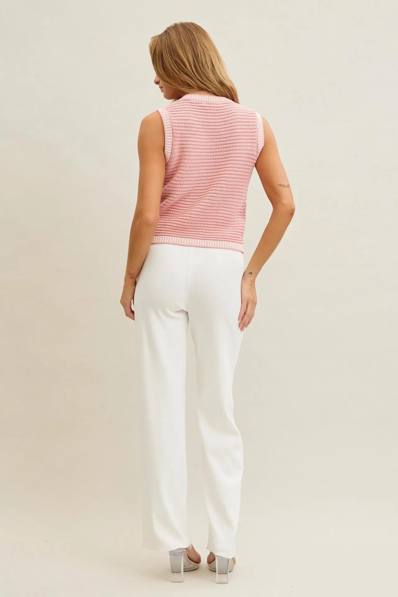 Buttoned Down Knit Chic Vest & Pants Set