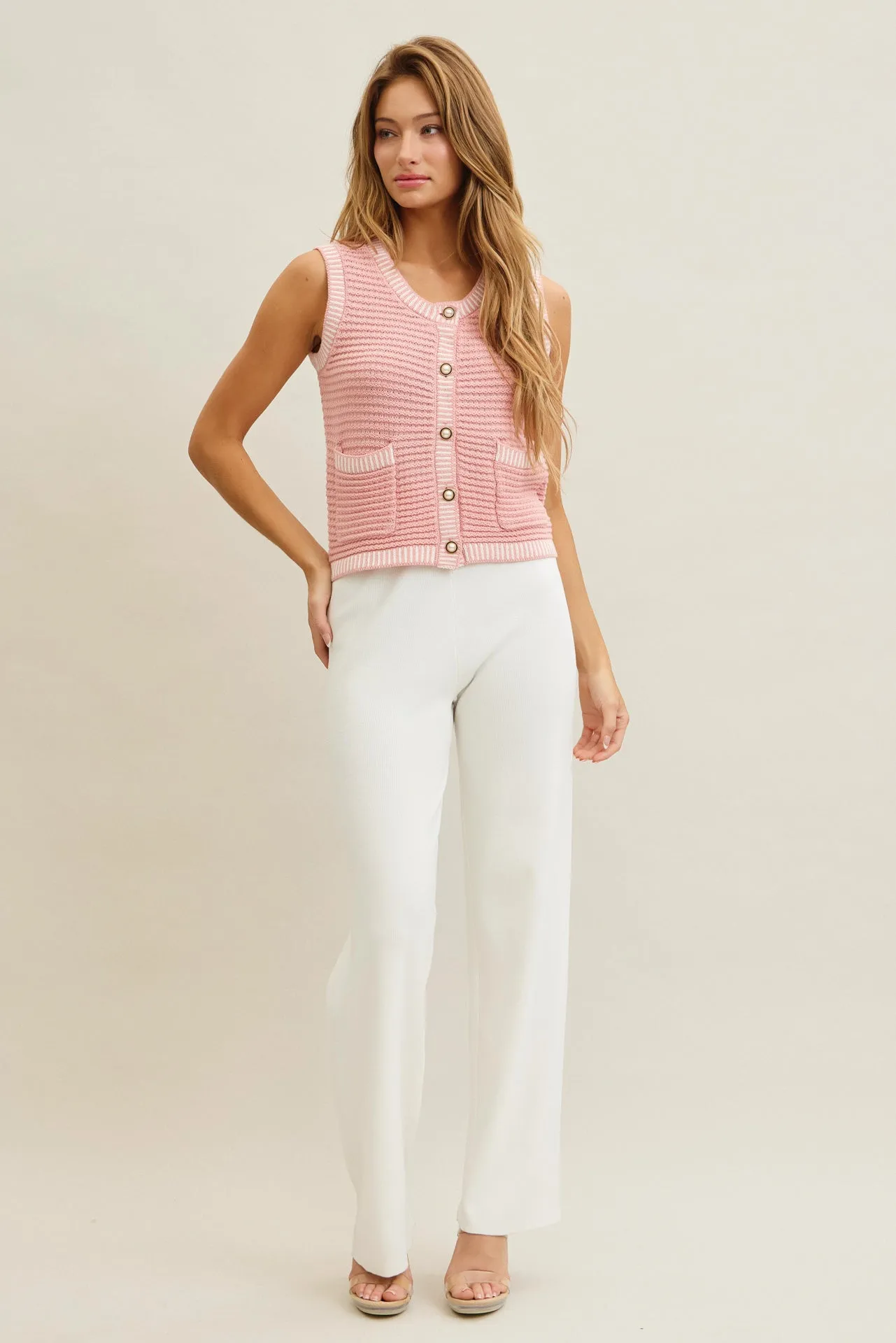 Buttoned Down Knit Chic Vest & Pants Set