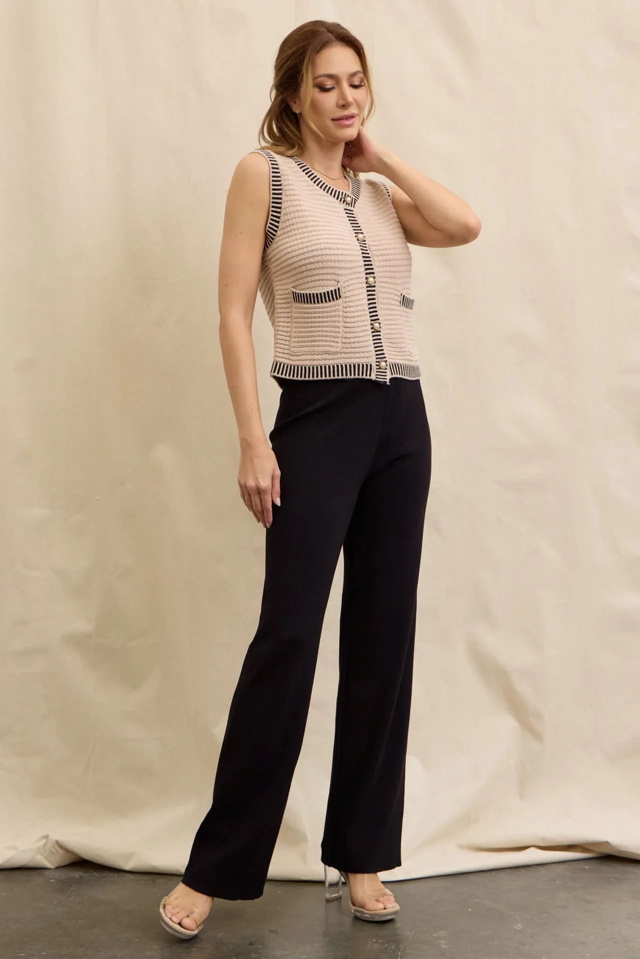 Buttoned Down Knit Chic Vest & Pants Set