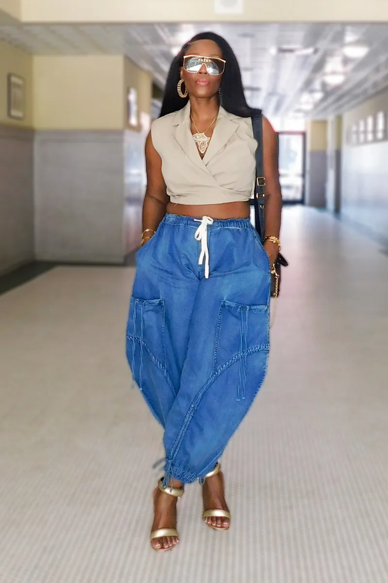 Cargo Balloon Chic Denim Pants