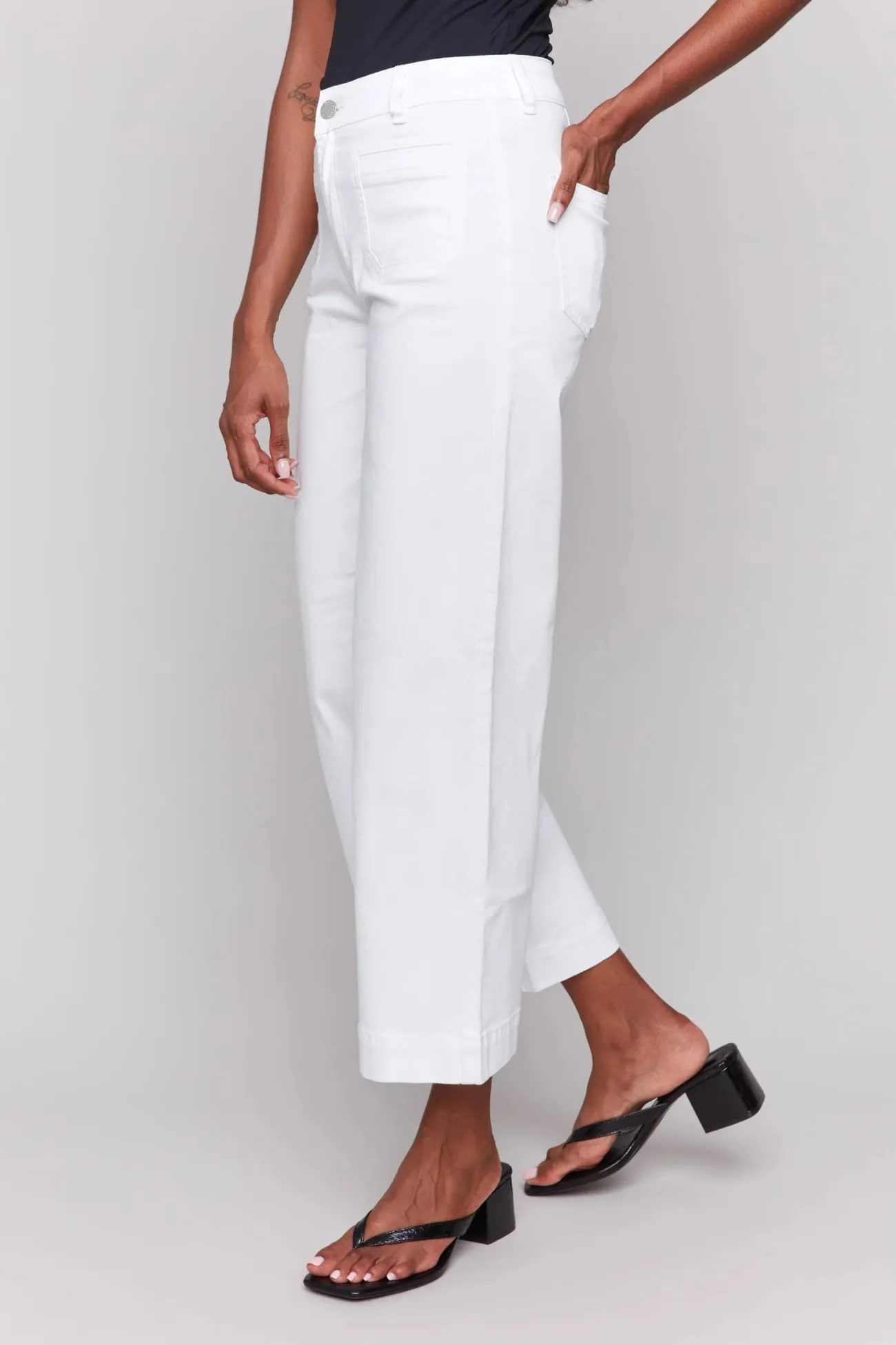 Charlie B White Patch Pocket Flare Twill Pants