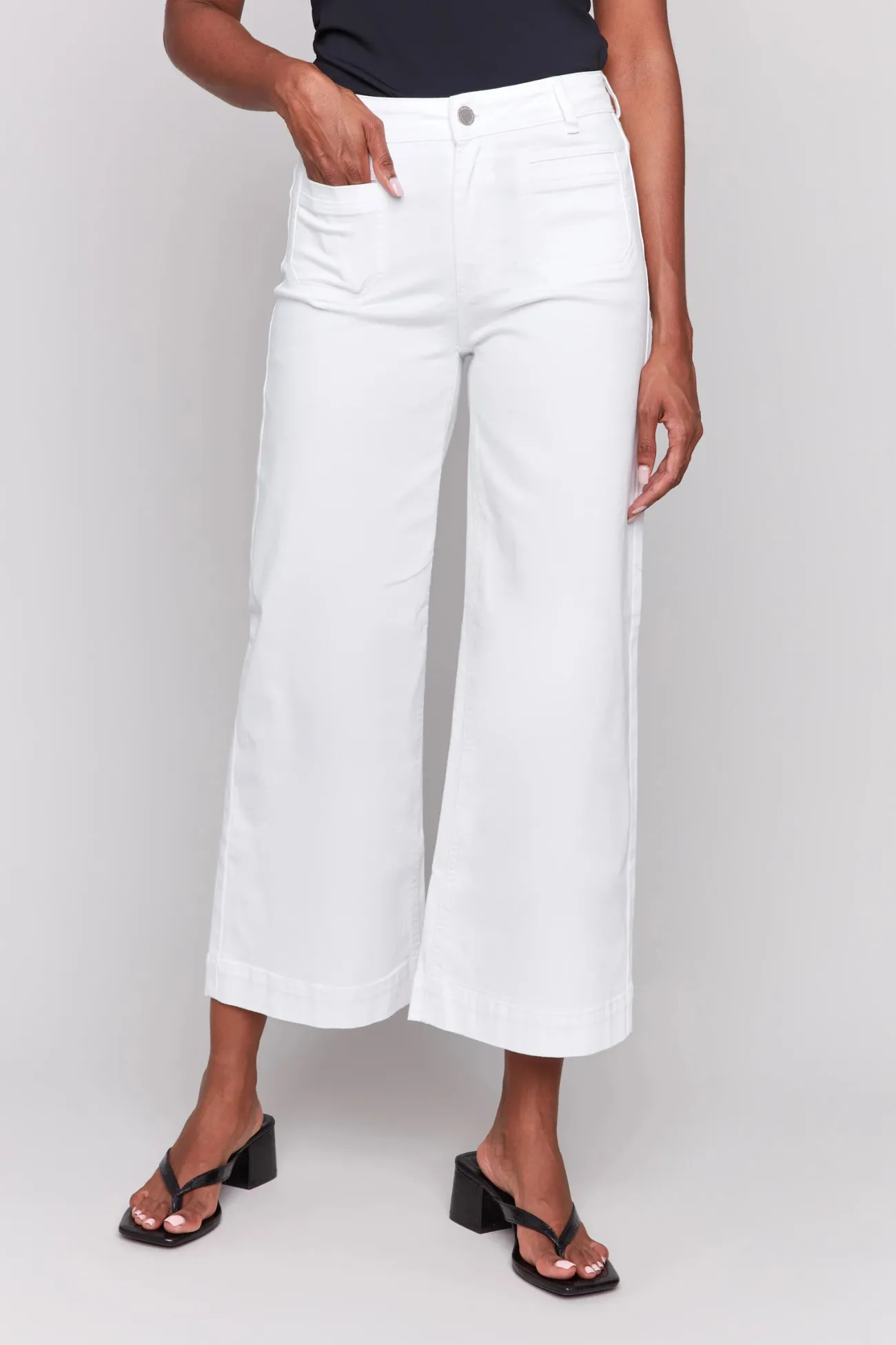 Charlie B White Patch Pocket Flare Twill Pants