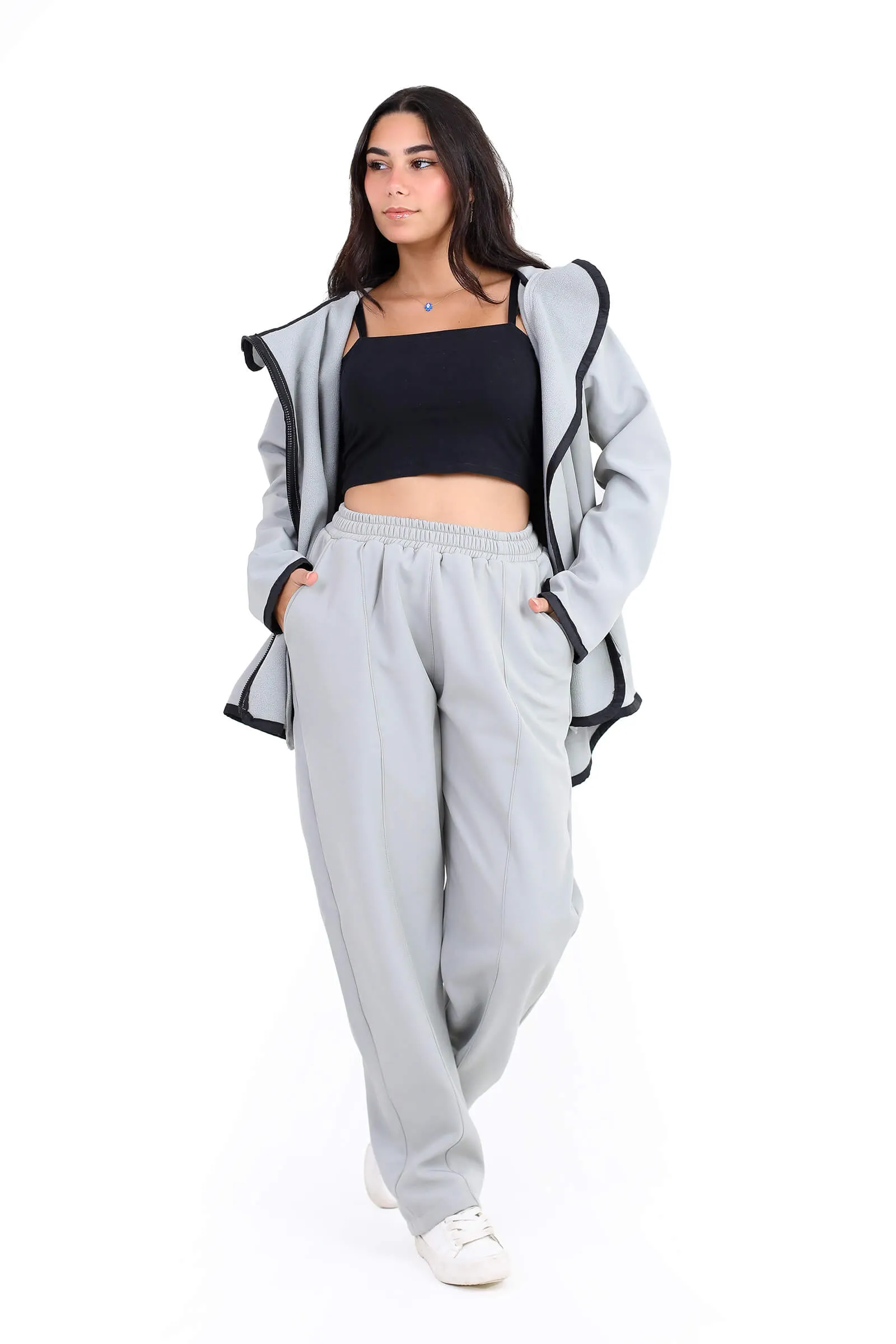 Chic Gray Serenity Embroidered Lounge Set