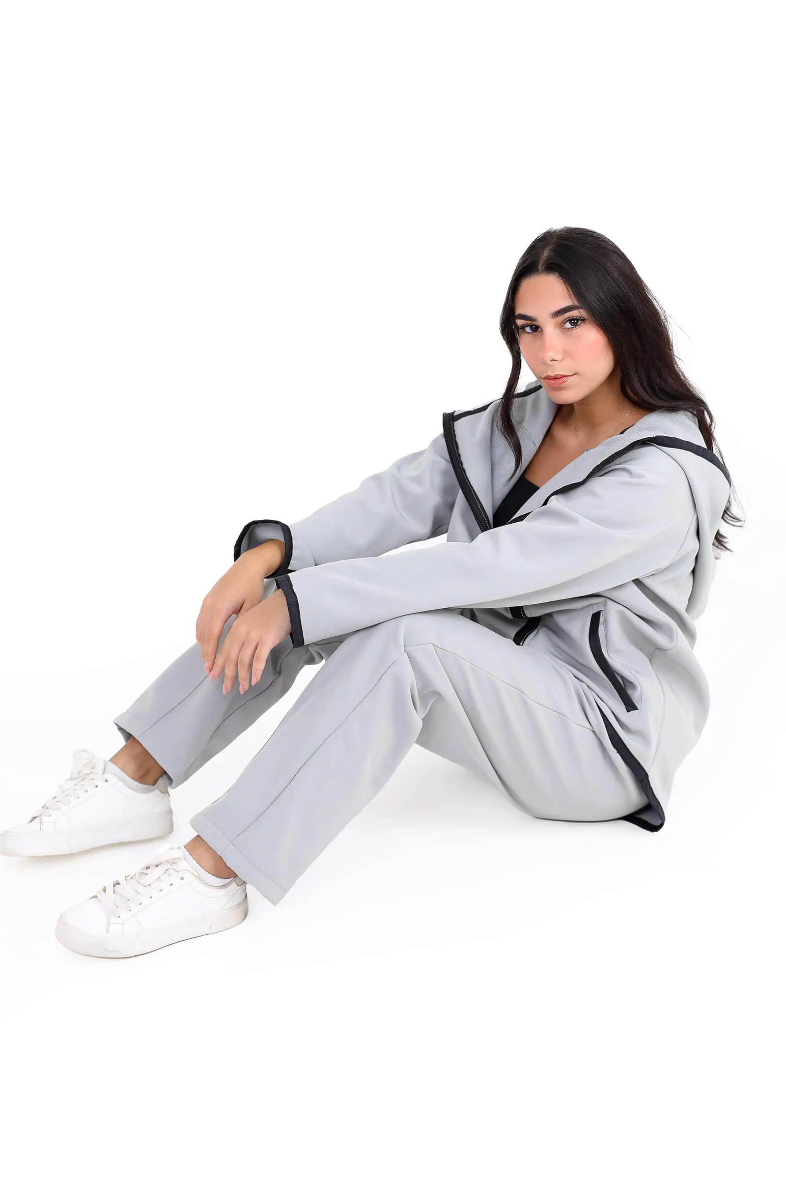 Chic Gray Serenity Embroidered Lounge Set