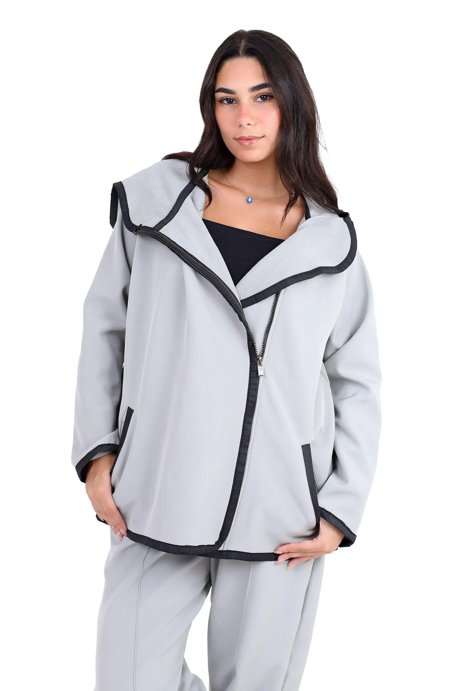 Chic Gray Serenity Embroidered Lounge Set