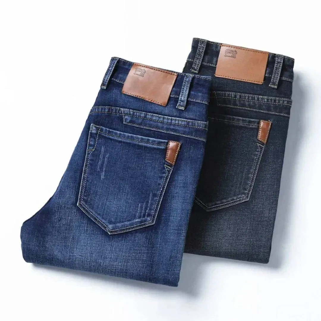 Chic Slim Traveler Elastic Straight Denim Pants for Modern Men