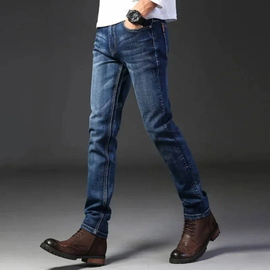 Chic Slim Traveler Elastic Straight Denim Pants for Modern Men