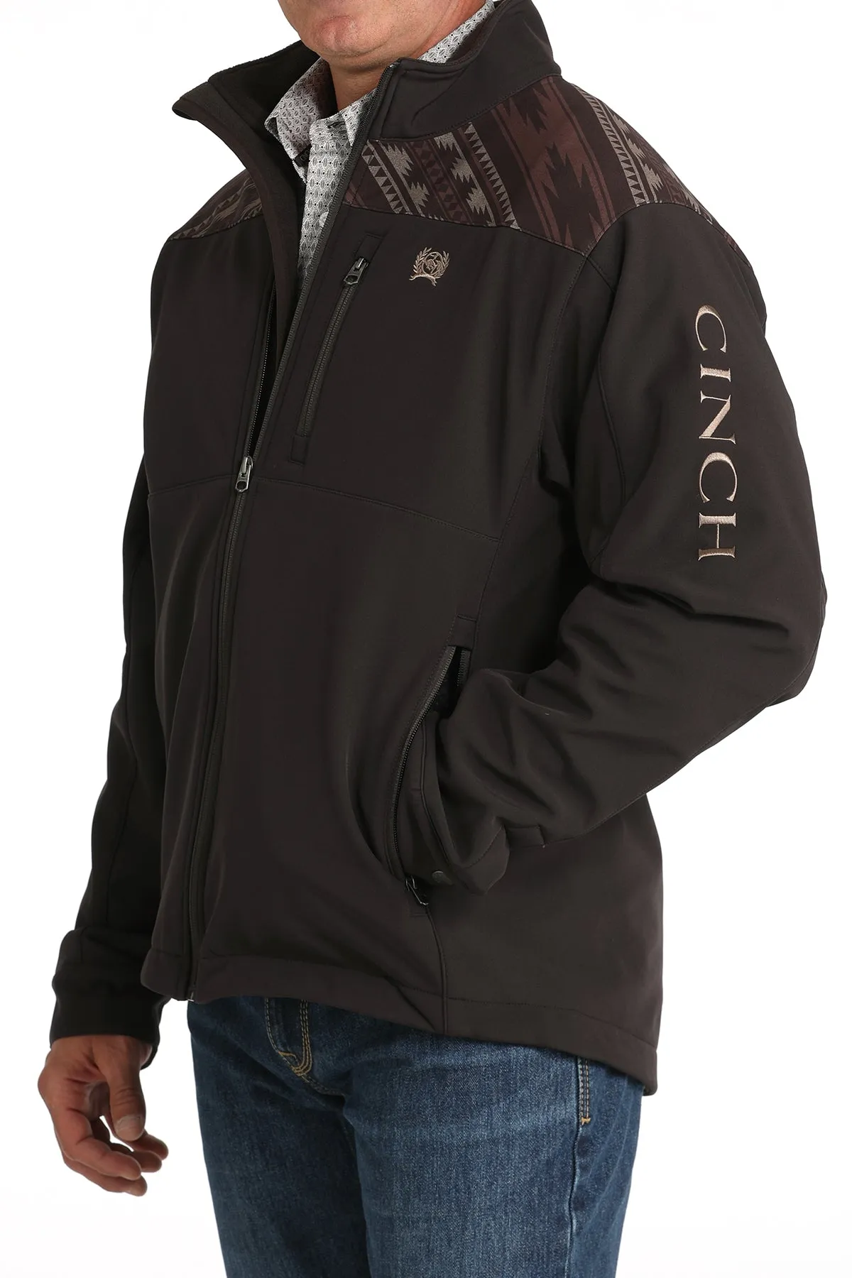 Cinch Men's Jacket - Brown with Southwest Pattern on Shoulders