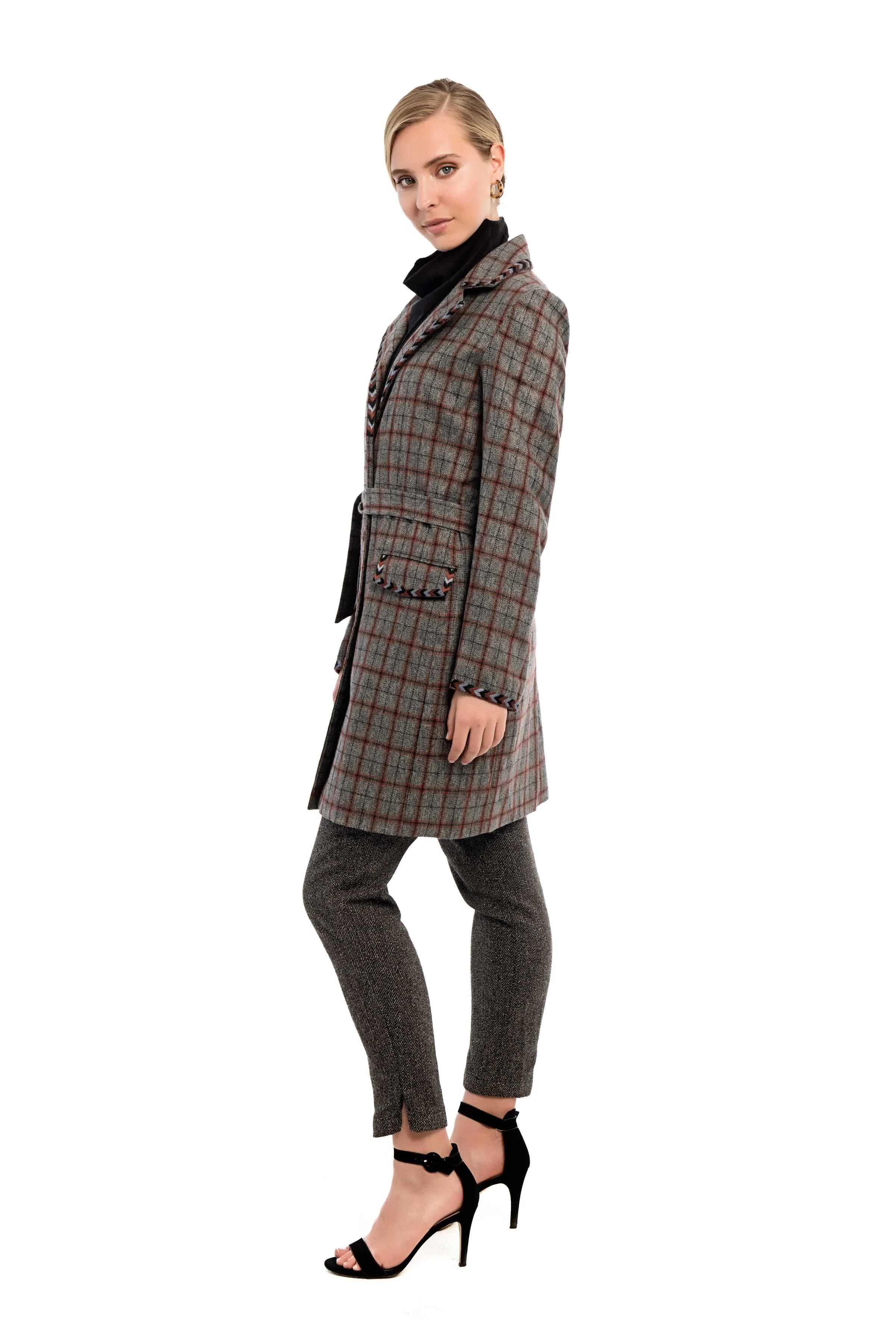 CINQUEFOIL Plaid Embroidered Coat