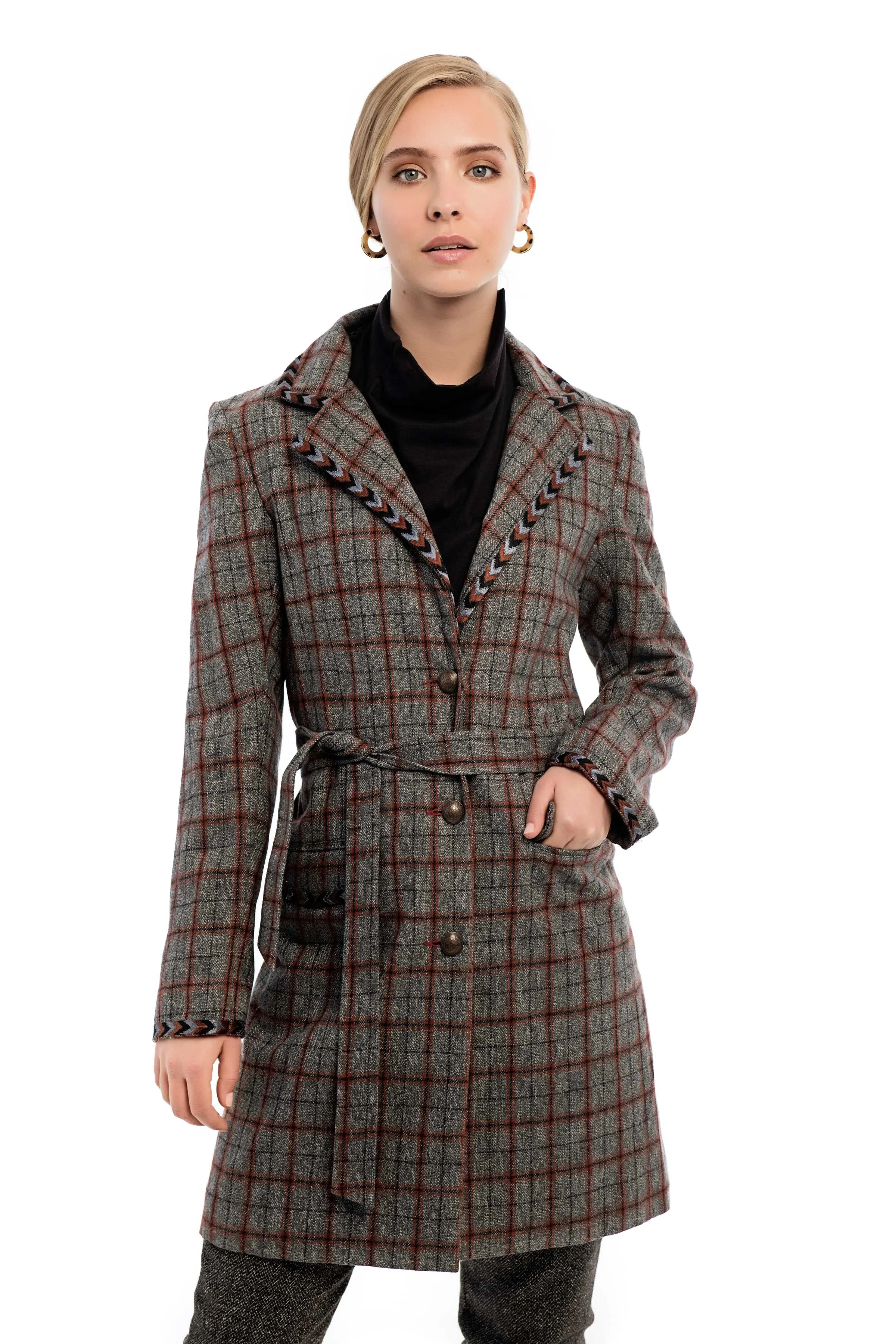 CINQUEFOIL Plaid Embroidered Coat