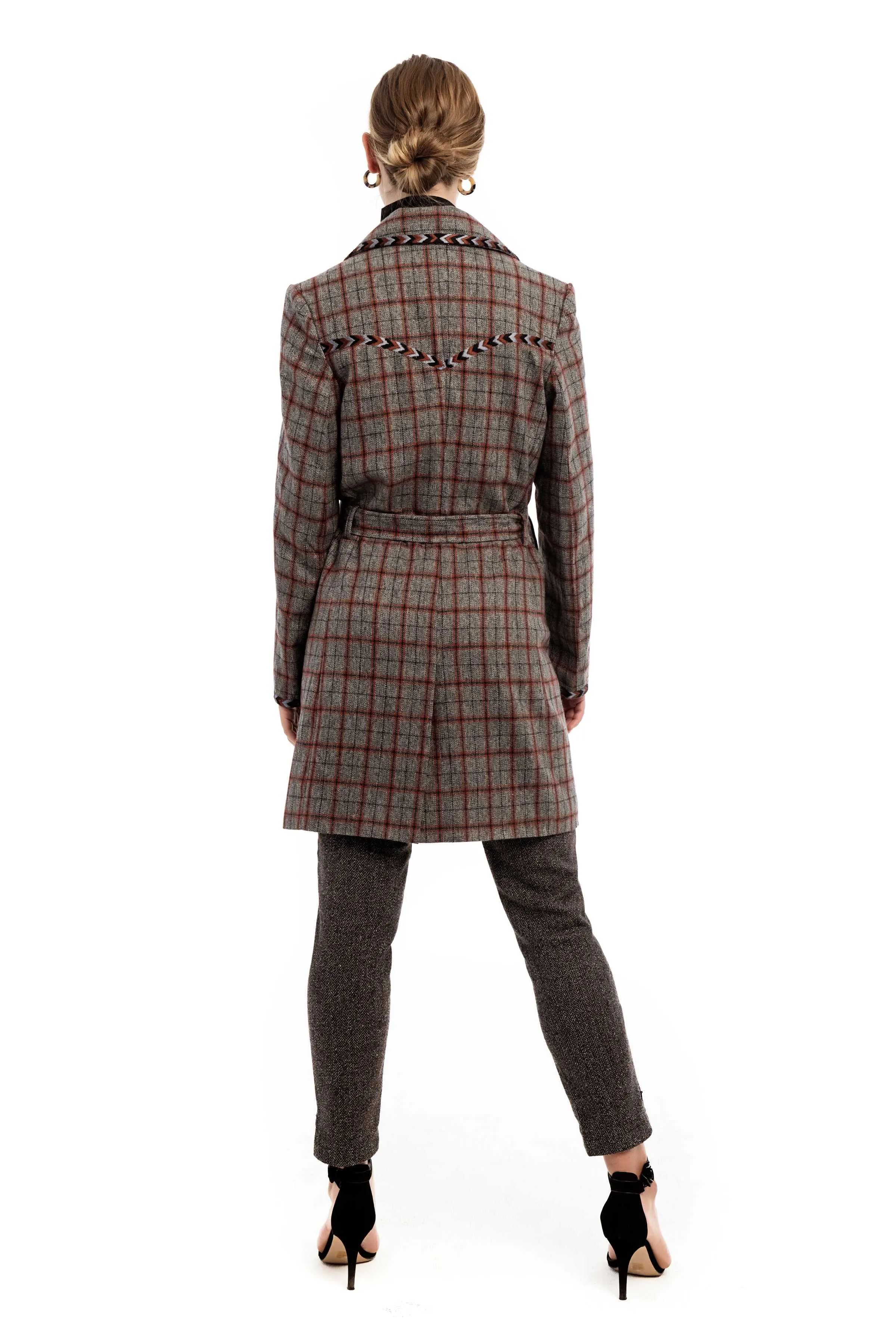 CINQUEFOIL Plaid Embroidered Coat