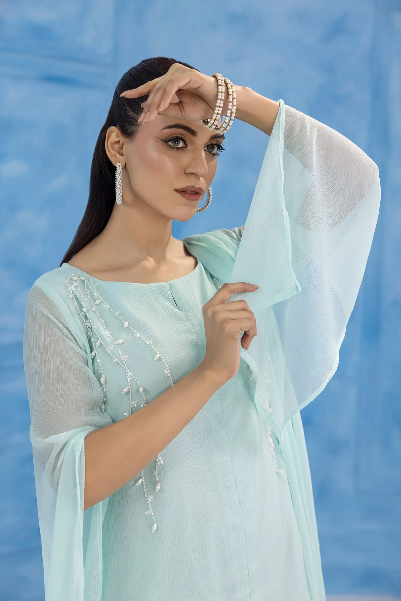 Classic Aqua Embroidered stitched 3-piece