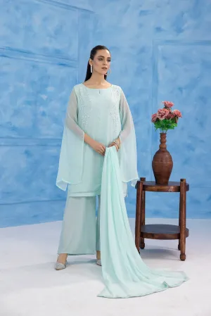 Classic Aqua Embroidered stitched 3-piece