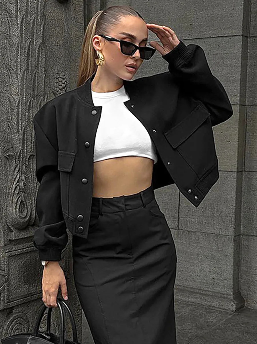Classic Navy Bomber Jacket for Women's Smart Casual Attire