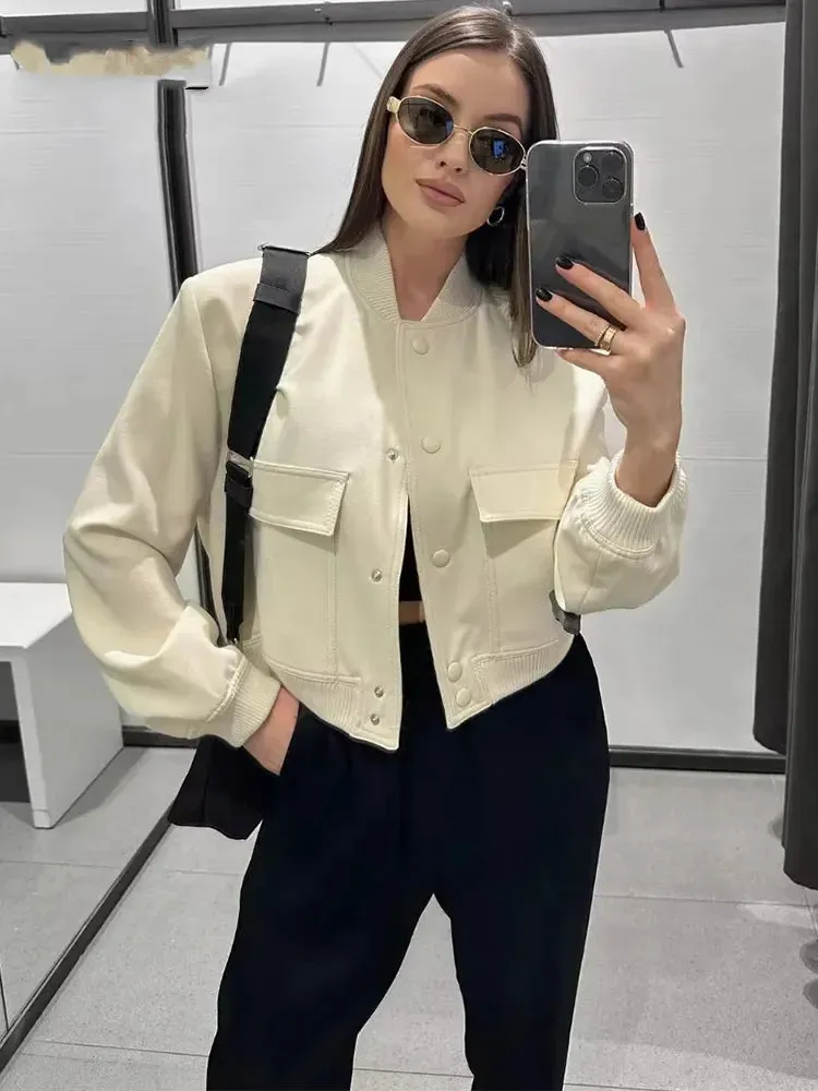 Classic Navy Bomber Jacket for Women's Smart Casual Attire