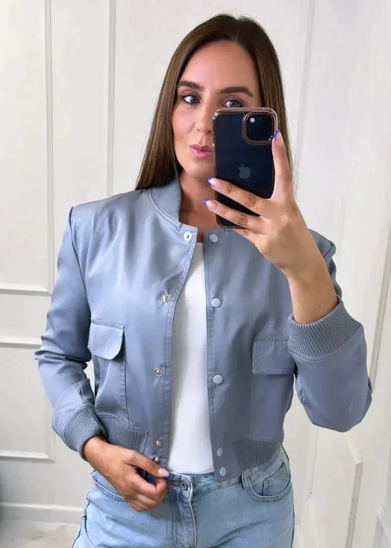 Classic Navy Bomber Jacket for Women's Smart Casual Attire