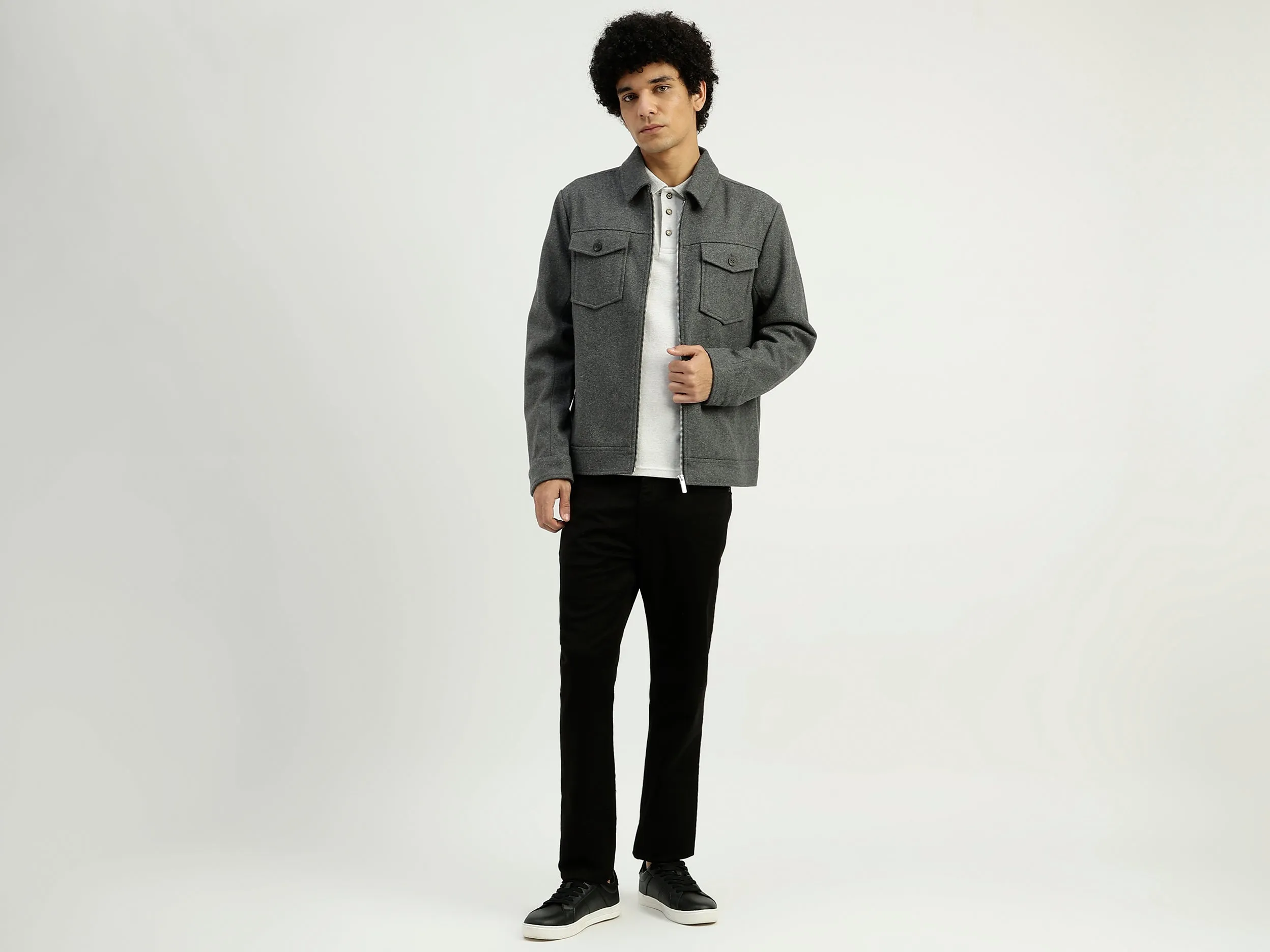 Collared Solid Zipper Jacket